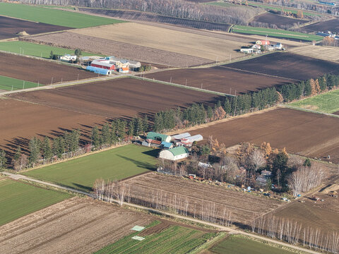 Hokkaido,Japan - November 14, 2024: Farm near Memanbetsu airport in Hokkaido, Japan
