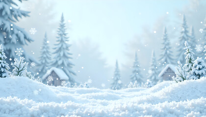 Obraz premium a snowy landscape with trees and a house in the background