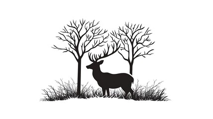 Silhouette of a Deer in a Forest