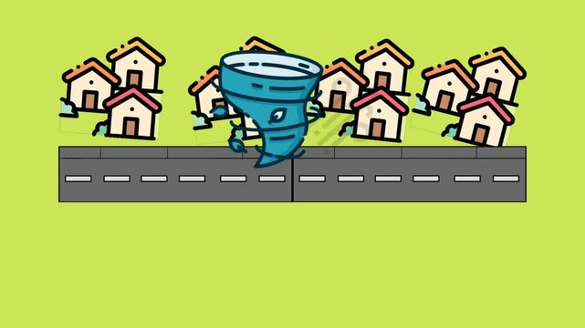 illustration of a city street in the tornado storm