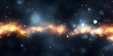Obraz premium Abstract golden particles swirling on a dark blue background.