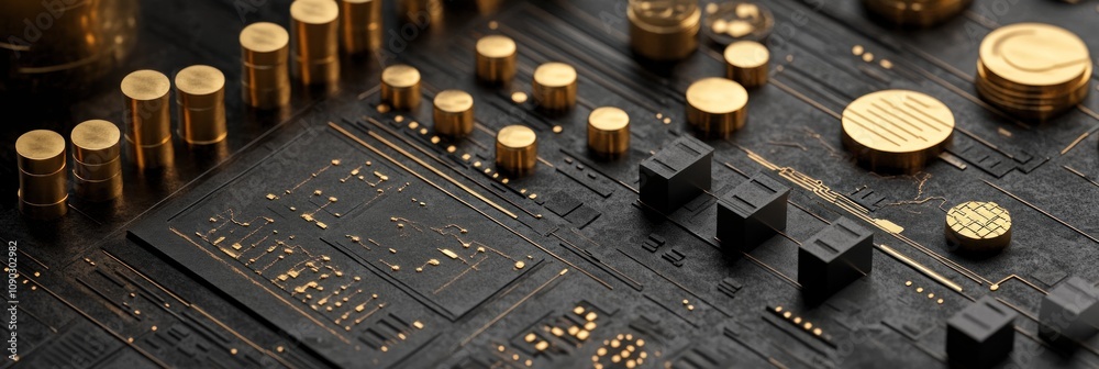 Poster Close-up of a circuit board with gold elements, showcasing technology and design.