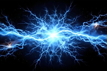 Naklejka premium blue electricity splash on black background