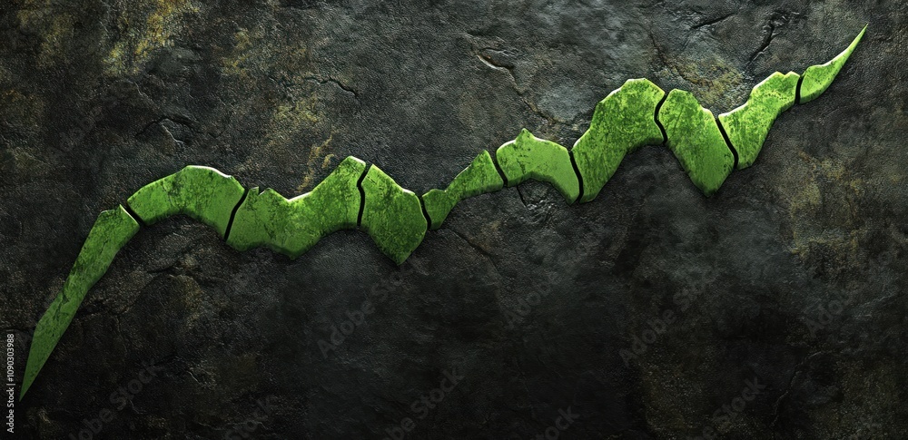 Poster Abstract green design resembling a snake or wave on a textured background.