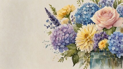 Flower Arrangement in a Vase, Watercolor Style Illustration. Generative ai