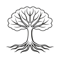Obraz premium Tree with Roots Line Art Vector Illustration Perfect for Nature and Environmental Design Projects