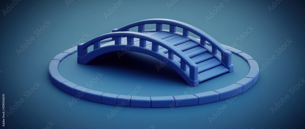 Poster A stylized blue bridge model with steps, set on a circular base.
