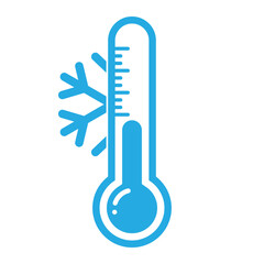 Naklejka premium Cold weather thermometer with snowflake vector icon. Keep frozen label. Storage in refrigerator and freezer. Cold temperature for winter design concept.