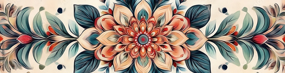 Poster a vibrant floral design featuring intricate patterns and colors.