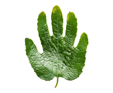 A leaf shaped like a handprint, isolated on a white background, PNG transparent