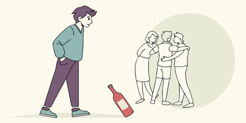 Person refuse from alcohol and cigarettes. Young girl dont want nicotine and alcoholic products. Cartoon flat vector illustration isolated on white background. Concept - alcoholism avoid, abuse, stop