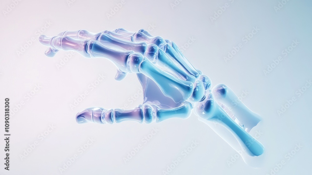Aufkleber A stylized, translucent skeletal hand in a dynamic pose against a soft gradient background.