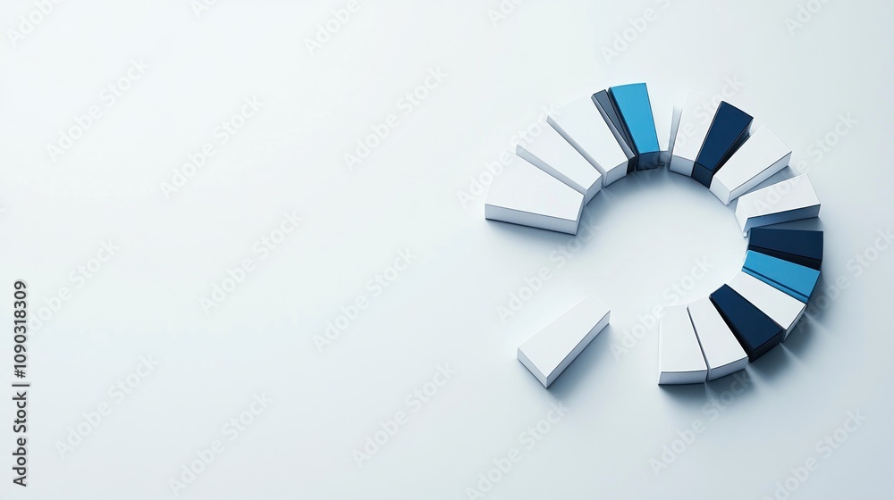 Poster abstract arrangement of segments in varying shades of blue and white on a minimalist background.