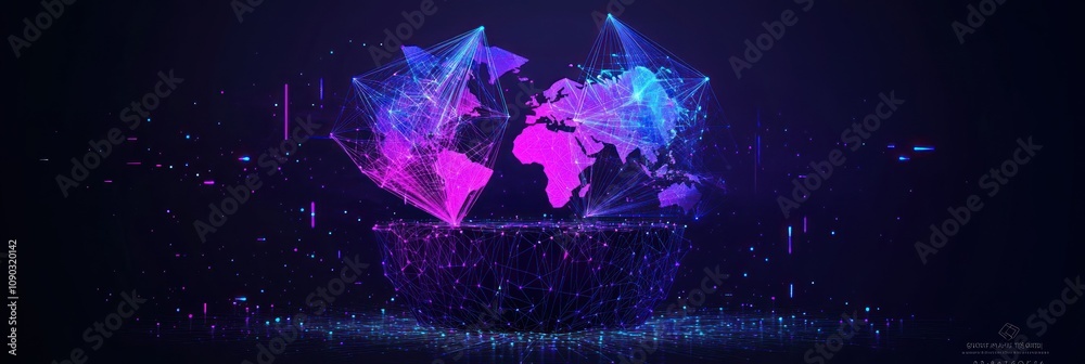 Poster A digital representation of a globe with vibrant colors and network connections.