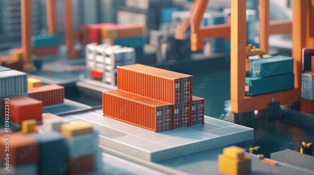 Aufkleber Aerial view of a busy shipping port with stacked containers and cranes.