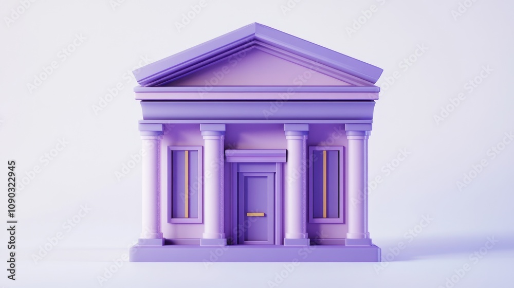 Poster A stylized purple building with columns and a door, representing a classic architectural design.