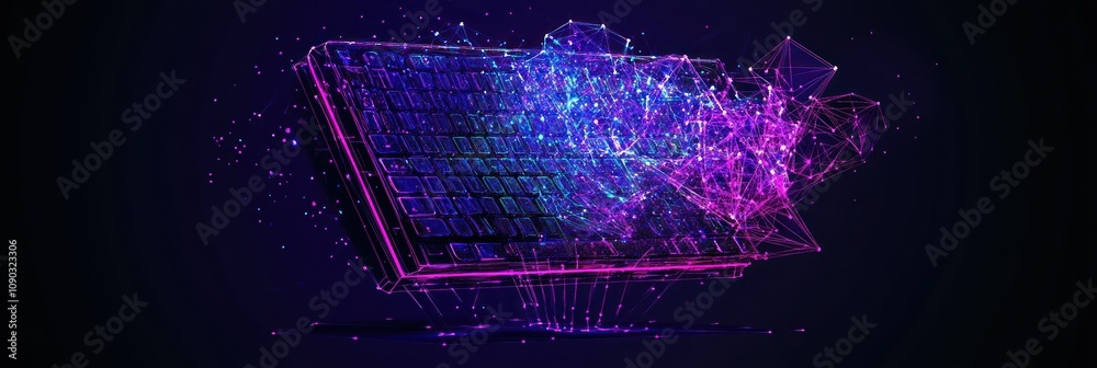 Poster Abstract digital representation of a keyboard with vibrant colors and particles.