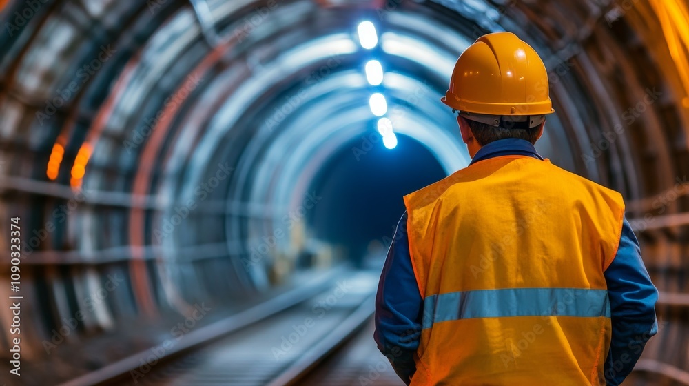 Poster a detailed portrait of a tunnel engineer overseeing drilling operations for a subway tunnel, subway 