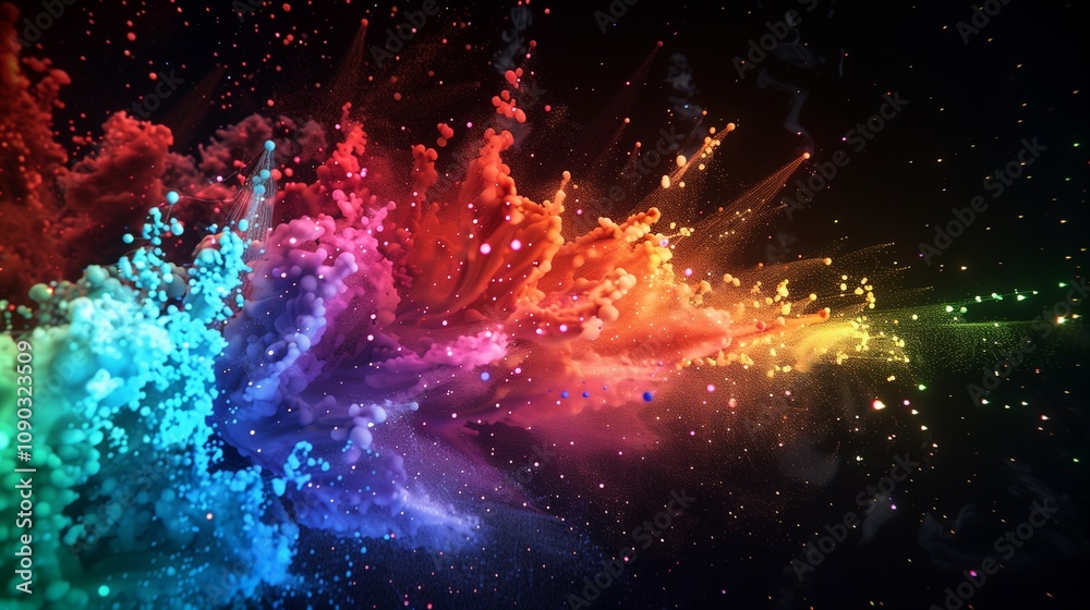 Wall mural a spectacular fireworks display in the night sky, featuring a stunning array of rainbow colors