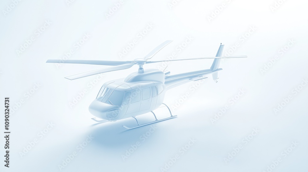 Poster a minimalist depiction of a helicopter in a soft, ethereal setting.