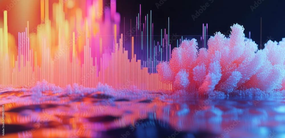 Poster A vibrant visualization of sound waves with colorful gradients and textured elements.