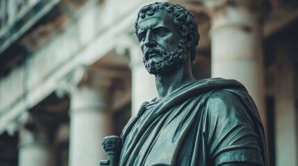 Fototapeta premium Bronze Statue of a Roman Figure in a Historical Setting