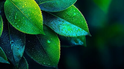Fototapeta premium A close up of a green leaf with water droplets on it