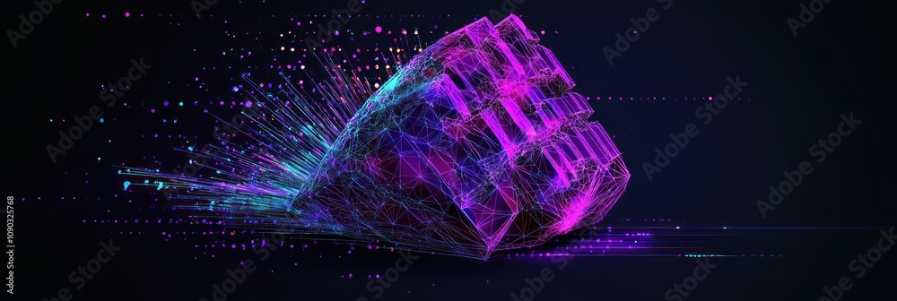 Leinwandbilder A vibrant, abstract digital rendering resembling a fragmented object bursting with color.