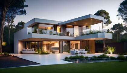 Fototapeta premium Serene Modern Escape: A Fusion of Luxury and Nature