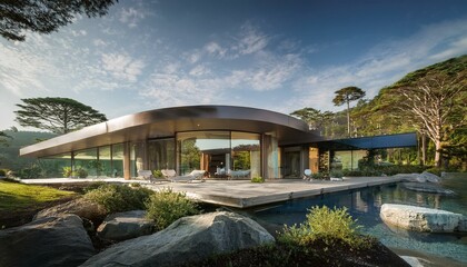 Fototapeta premium Serene Modern Escape: A Fusion of Luxury and Nature