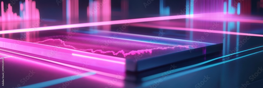 Poster Abstract digital visualization with vibrant colors and sound wave patterns.