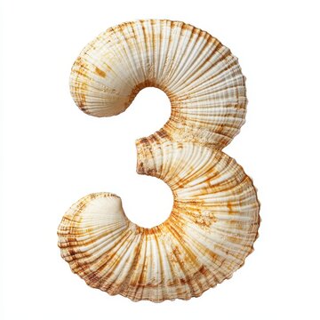 A decorative representation of the number three formed from a shell design.