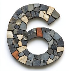 Naklejka premium A decorative numeral six crafted from various stone pieces, showcasing texture and design.