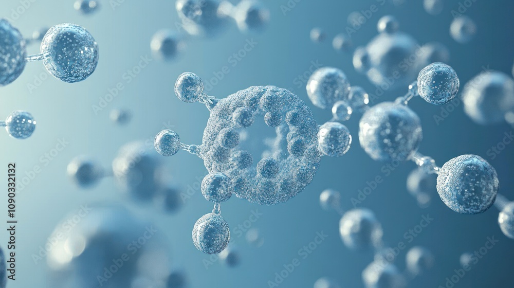 Poster Abstract representation of molecules in a scientific context, showcasing their structure and interaction.