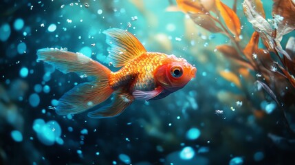 Fototapeta premium Golden Fish in a Vibrant Aquarium