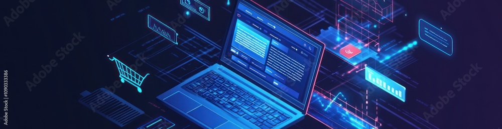 Poster A digital laptop with data visualizations and graphs, representing technology and analytics.