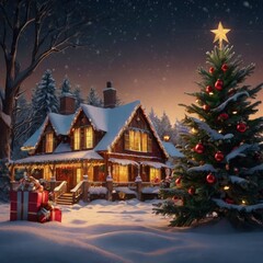Christmas tree with gifts and decorations