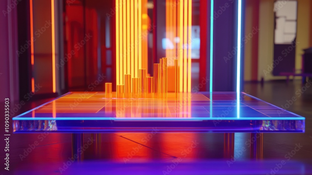 Aufkleber A vibrant display of illuminated bars on a transparent surface, showcasing data visualization.