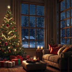 Christmas tree with gifts and decorations