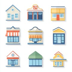 Collection of Flat Style Commercial Building Illustrations