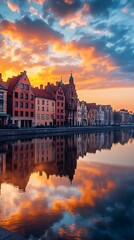 Fototapeta premium Misty sunrise brda river bydgoszcz old town image