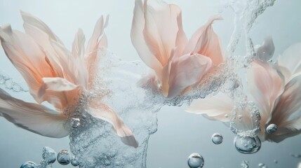 Obraz premium Elegant Feathers and Petals in Water Bubbles