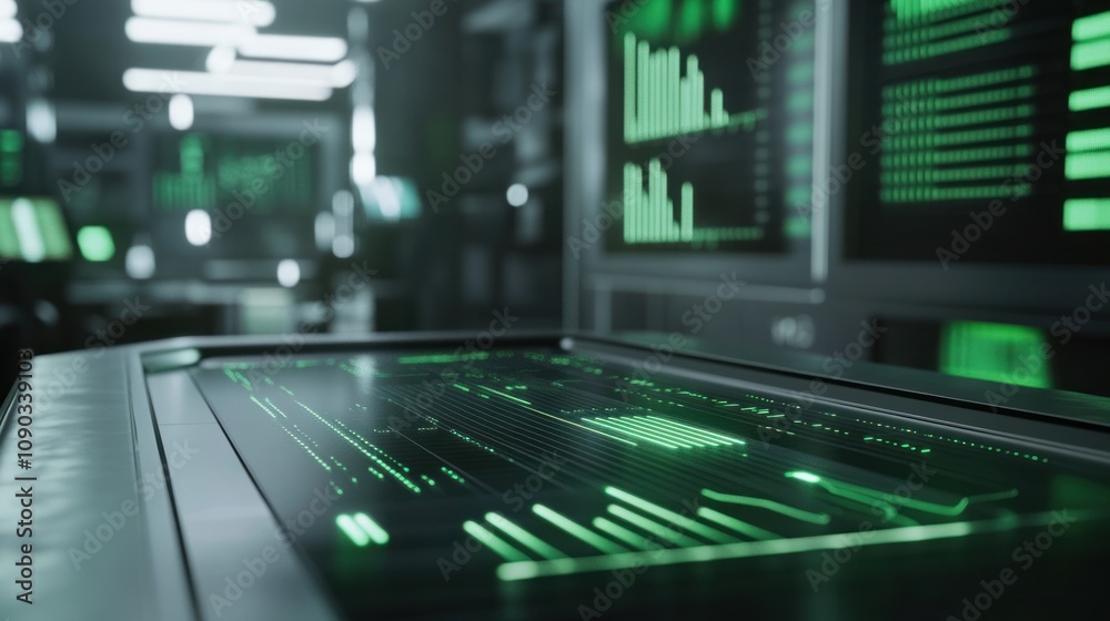 Aufkleber A futuristic interface displaying data and analytics in a high-tech environment.
