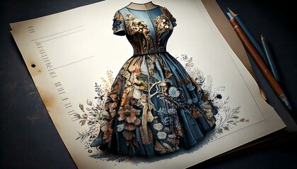 generative AI. Batik dress concept on paper made from recycled materials