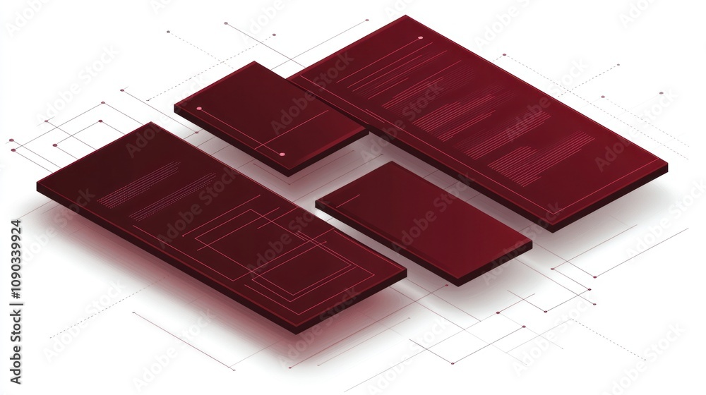 Poster Abstract digital design featuring layered geometric shapes in a red color scheme.