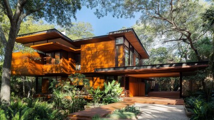 Stunning Modern Wooden House Design with Lush Garden