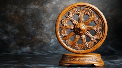 Obraz premium Vintage Polished Wooden Spinning Wheel - Hyper Realistic 3D Illustration