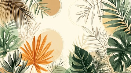 A vibrant illustration of tropical leaves and shapes, perfect for backgrounds or decor.