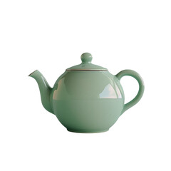 ceramic green teapot isolated background