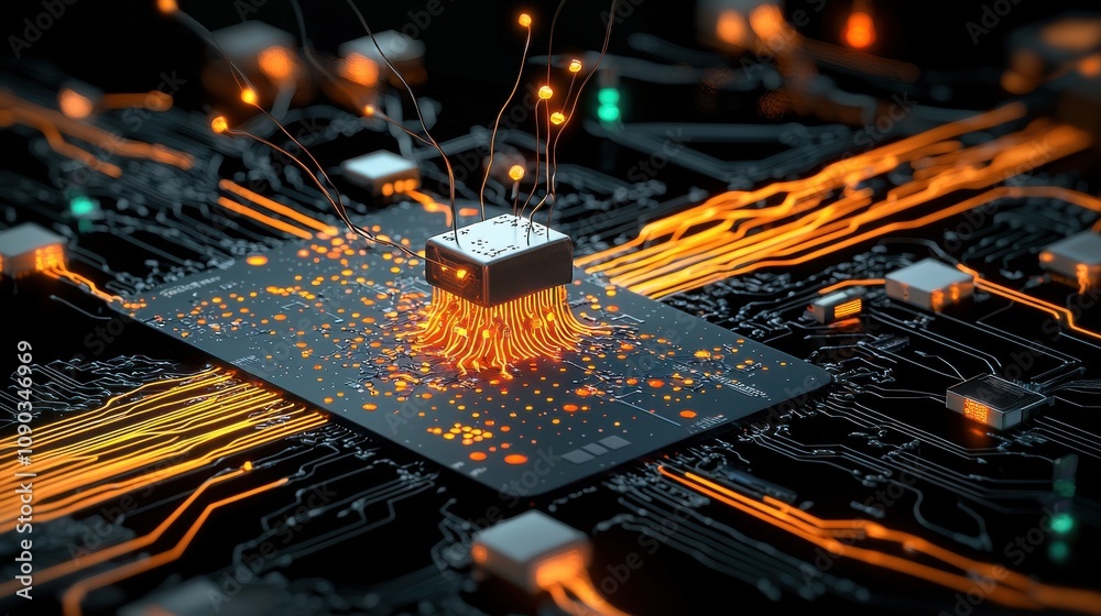 Fototapete Exploring corrupted ai neural connections abstract view of technology interference in digital environments